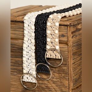 POL Women’s (IVORY) leatherette knotted beaded belt with silver ring closure